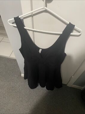 Womens Black V-Neck Peplum Tank Top